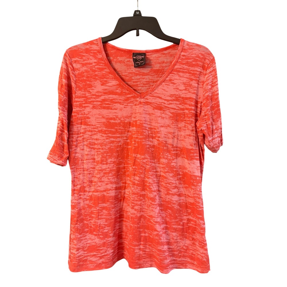 Sledge USA Womens Coral Pink Burnout V-Neck Elbow Sleeve Top Size M Made in USA